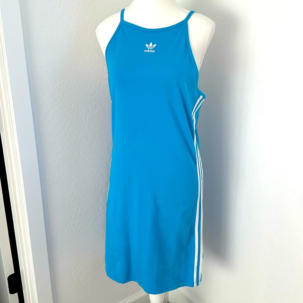 adidas Bright Blue Tank-Style Sport Dress with White Stripes